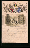 Passepartout-Lithographie München, Karlstor, Wappen  - Other & Unclassified