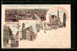 Lithographie Augsburg, Rathaus Und Fugger-Denkmal  - Augsburg