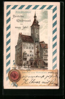 Lithographie Würzburg, Grafen Ekkardsturm Mit Springbrunnen  - Würzburg
