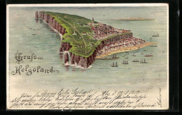 Lithographie Helgoland, Ortsansicht  - Helgoland