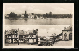 AK Eltville Am Rhein, Gasthaus-Pension Am Breitenstein, Schmittstrasse, Terrasse, Uferpartie Mit Kirche  - Eltville