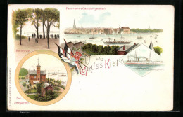 Lithographie Kiel, Panorama Von Gaarden Aus Gesehen Und Bellevue  - Kiel