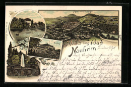 Lithographie Bad Nauheim, Kurhaus, Teichhaus, Sprudel  - Bad Nauheim