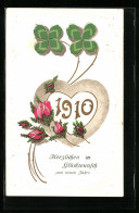 Präge-AK Kleeblatt Und Rose Zum Neujahr 1910  - Other & Unclassified