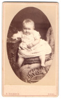 Fotografie R. Bachner, Suhl, Niedliches Beleibtes Kleinkind In Weissem Kleidchen Auf Einem Stuhl Sitzend  - Anonymous Persons