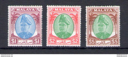 1949-55 Malaysian States - SELANGOR - Stanley Gibbons N. 108-110 - 3 Alti Valori - MNH** - Andere & Zonder Classificatie