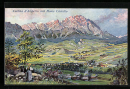 Künstler-AK Hans Treiber: Cortina D`Ampezzo Mit Monte Cristallo  - Sonstige & Ohne Zuordnung