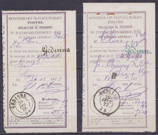 Lot 2 Récépissés Déclaration De Versement Càd GEDINNE /1877 & 1878 - 1869-1888 Leone Coricato