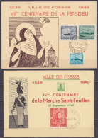Cartes Souvenirs Philatéliques FOSSES VIIe Centenaire De La Fête-Dieu 1946 & IV Centenaire De La Marche Saint-Feuillen 1 - Brieven En Documenten