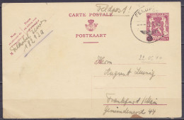 EP CP 40c Lilas (type N°479) Càd FELDPOST /22.5.1940 (franchise) D'un Militaire Allemand Pour FRANKFURT - Guerre 40-45 (Lettres & Documents)