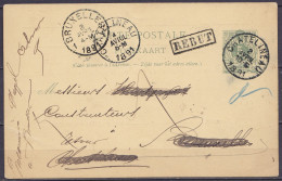 EP CP 5c Vert-gris (type N°45) De Bouffioulx Càd CHATELINEAU /2 AVRIL 1891 Pour BRUXELLES, Note Facteur "Inconnu à L'app - Postcards 1871-1909