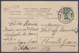 CP Vœux Assomption Affr. N°83 Càd LIEGE 3G /14 VIII 1911/ LUIK Pour FLEMALLE GRANDE - Griffe "BATTICE" - 1893-1907 Wappen