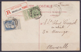 CP Colorisée "Bruxelles Palais De Justice" En Recommandé Affr. N°76+83 Càd "BRUXELLES 3-9 /2 NOVE 1907" Pour MARSEILLE - 1905 Breiter Bart