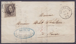 L. "Fabrique De Produits Chimiques" Affr. N°10 P199 Càd AUVELAIS /14-4-1863 (utilisation Tardive D'un Non-dentelé !) Pou - 1858-1862 Medallions (9/12)
