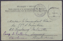 CP-correspondance En Franchise S.M. Càd "POSTES MILITAIRES BELGIQUE 6/5 IV 1915/ BELGIË LEGERPOSTERIJ 6" Pour ANNECY Rée - Armée Belge