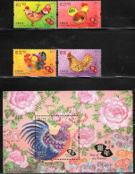 China Hong Kong 2017 Zodiac/Lunar New Year Of Rooster (stamps 4v+SS/Block) MNH - Neufs