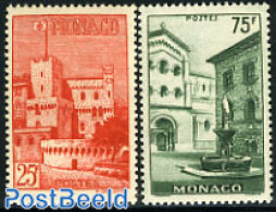 Monaco 1954 Definitives 2v, Unused (hinged), Art - Architecture - Ongebruikt