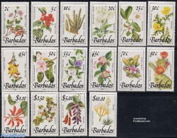 Barbados 1989 Definitives, Flowers 16v, Mint NH, Nature - Flowers & Plants - Barbados (1966-...)