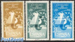 Spain 1955 Telegraph Centenary 3v, Mint NH, Science - Telecommunication - Nuovi