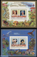 Tuvalu 1985 Queen Mother 2 S/s, Mint NH, History - Nature - Transport - Kings & Queens (Royalty) - Animals (others & M.. - Koniklijke Families