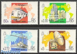 Hong Kong 1986 Expo 85 4v, Mint NH, Science - Transport - Various - Telecommunication - Aircraft & Aviation - Railways.. - Unused Stamps