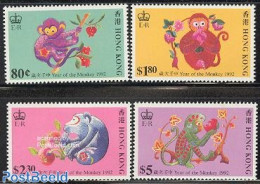 Hong Kong 1992 Year Of The Monkey 4v, Mint NH, Nature - Various - Monkeys - New Year - Unused Stamps