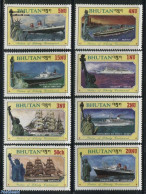 Bhutan 1986 Statue Of Liberty 8v, Mint NH, Transport - Ships And Boats - Art - Sculpture - Bateaux