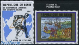 Benin 1992 Discovery Of America 2v, Mint NH, History - Transport - Various - Explorers - Ships And Boats - Maps - Ongebruikt