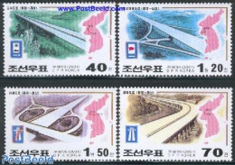 Korea, North 2001 Highways 4v, Mint NH, Transport - Various - Traffic Safety - Maps - Art - Bridges And Tunnels - Ongevallen & Veiligheid Op De Weg