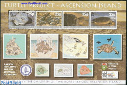 Ascension 2000 Turtles, Stamp Show 2000 S/s, Mint NH, Nature - Various - Reptiles - Turtles - Maps - Geography