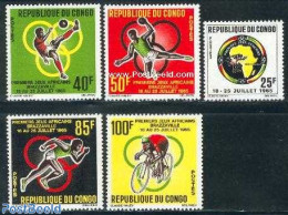 Congo Republic 1965 African Games 5v, Mint NH, Sport - Various - Athletics - Cycling - Football - Handball - Sport (ot.. - Atletismo