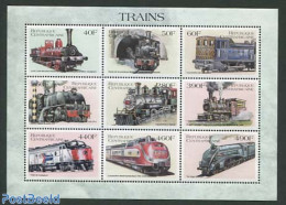 Central Africa 1999 Railways 9v M/s, Mint NH, Transport - Railways - Trenes