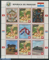 Paraguay 1990 700 Years Switzerland M/s, Mint NH, History - Nature - Transport - Coat Of Arms - Horses - Railways - Trains