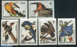 Central Africa 1985 J.J. Audubon 6v Imperforated, Mint NH, Nature - Birds - Woodpeckers - Zentralafrik. Republik