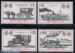 Seychelles 1989 Red Cross 125th Anniversary 4v, Mint NH, Health - Transport - Red Cross - Automobiles - Railways - Shi.. - Rode Kruis