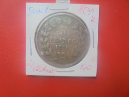 FRANCE 5 Francs 1871 "K" SANS LEGENDE ARGENT (A.2) - 1870-1871 Gouvernement De La Défense Nationale