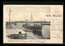 AK Karlsruhe I. B., Rheinhafenpartien Mit Löschkran Und Segeldampfer  - Autres & Non Classés