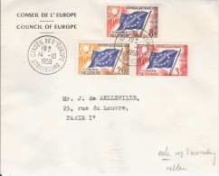 FRANCE CONSEIL EUROPE COUNCIL OF EUROPE 14 10 1958 1ERE DATE D UTILISATION DRAPEAU FAHNE FLAG RARE SELTEN - Cartas & Documentos