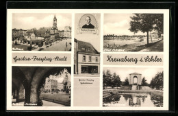 AK Kreuzburg, Rathaus, Rathaus-Arkaden Und Heldendenkmal  - Schlesien