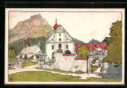 Künstler-AK Engelberg, Kloster Mit Blick Zum Hahnen  - Engelberg