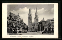 AK Bremen, Strassenbahnen Vor Dom, Rathaus Und Börse  - Tramways