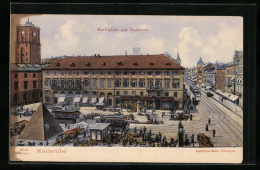 AK Karlsruhe, Marktplatz Mit Kaiserstrassse Und Strassenbahnen  - Tramways