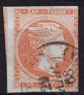 GREECE 1867-69 Large Hermes Head Cleaned Plates Issue 10 L Orange Vl. 38 - Gebruikt