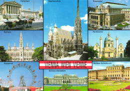 VIENNA, MULTIPLE VIEWS, CHURCH, CARRIAGE, HORSES, ARCHITECTURE, PARLIAMENT, GIANT WHEEL, TOWNHALL, AUSTRIA, POSTCARD - Vienna Center