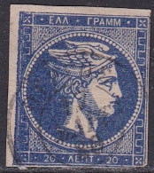 GREECE 1875-80 Large Hermes Head On Cream Paper 20 L Ultramarine H 51 F - Used Stamps