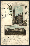 Lithographie Leipzig, Johannishospital, Peterskirche  - Leipzig