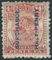 Tonga 1894 SG21a ½d On 4d Chestnut Coat Of Arms SURCHARCE Part Gum MNG - Tonga (1970-...)