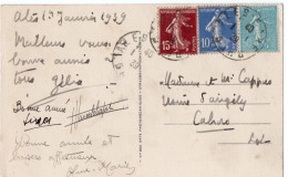 Affranchissement 1er JANVIER 1939 TAD ALES  Sur CPA Semeuses Tricolores - 1921-1960: Modern Period