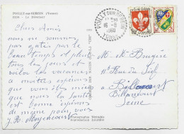 FRANCE BLASON 15C MIXTE 5FR LILLE CARTE C. PERLE POILLY SUR SEREIN 16.8.1960 YONNE - Manual Postmarks