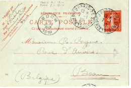 Daguin Borgne PARIS 26 Sur Entier Semeuse Pour BOOM Belgique - 1877-1920: Semi-Moderne